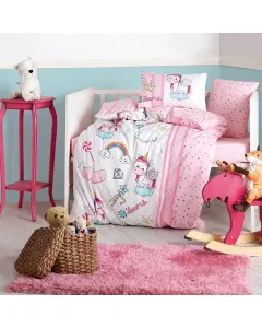 Nova Home "Unicorn" Baby Duvet Cover Set - 100% Cotton - 4 Pcs - Pink available at The Scout - Amman, Jordan