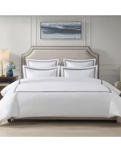 Nova Home Venice Duvet Cover Set - 100% Cotton/ 600 Thread Count - White & Navy (Available in Sizes) available at The Scout - Amman, Jordan