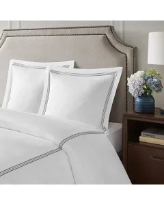 Nova Home Venice Euro Sham Set - 100% Cotton/ 600 Thread Count - 2 Pcs - White & Grey available at The Scout - Amman, Jordan