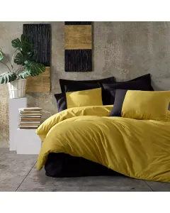 Nova Home Plain Duvet Cover Set - 100% Cotton - King/Super King - 4 Pcs - Yellow & Black available at The Scout - Amman, Jordan